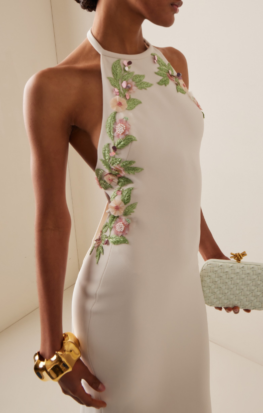 Simple Sheath Halter Appliques Sequin White Satin Prom Dress Evening Dress DP1768
