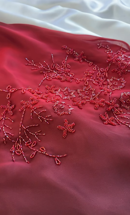 Vintage Red Ombre A Line Straps Beaded Chiffon Prom Dress DP5073