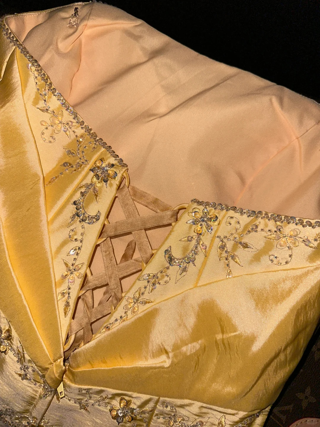 Bright Yellow A Line Strapless Beaded Satin Prom Dress Party Evening Dress DP5343