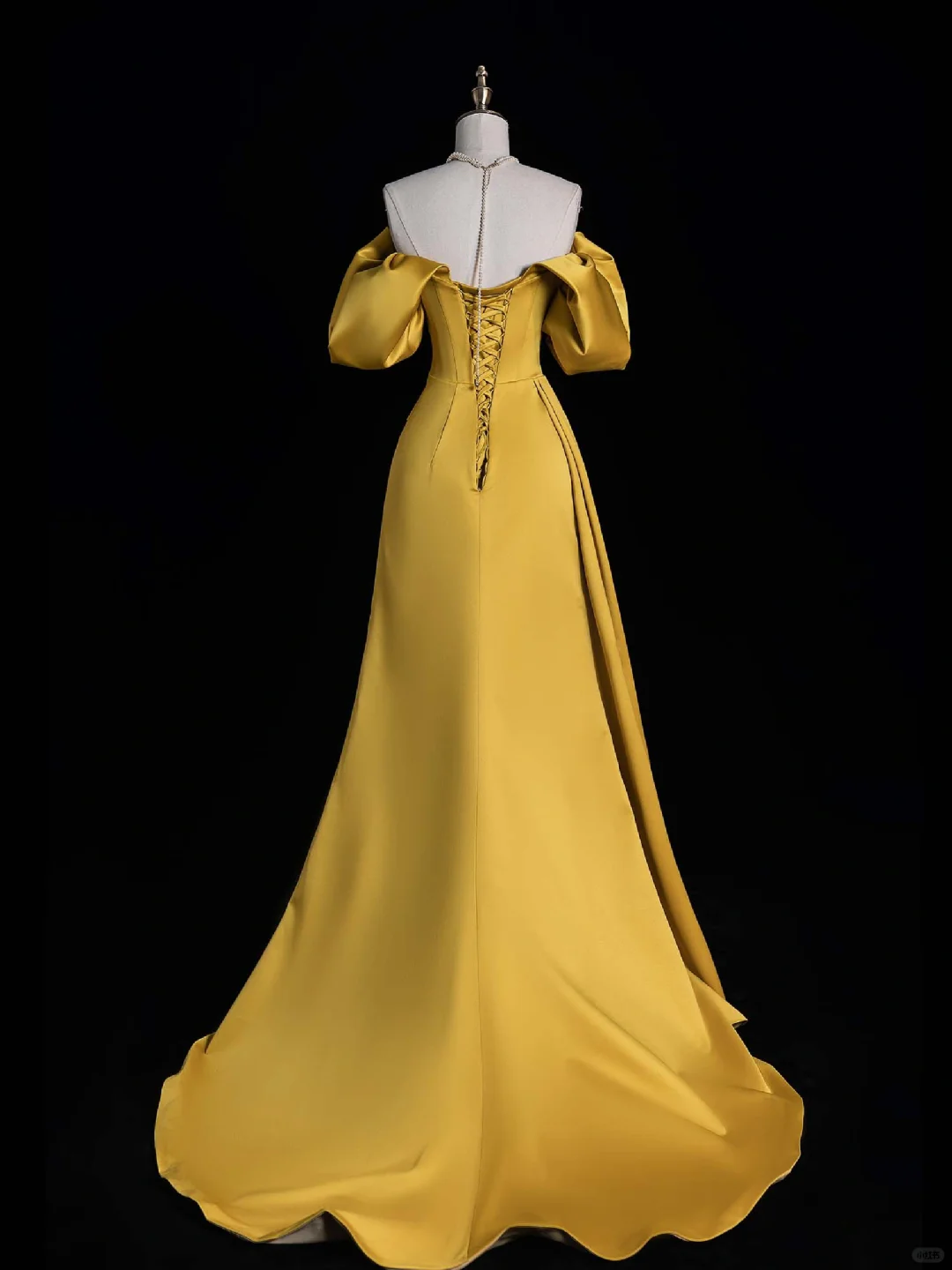 Elegant A Line Off the Shoulder Appliques Yellow Satin Prom Dress Evening Dress DP2023
