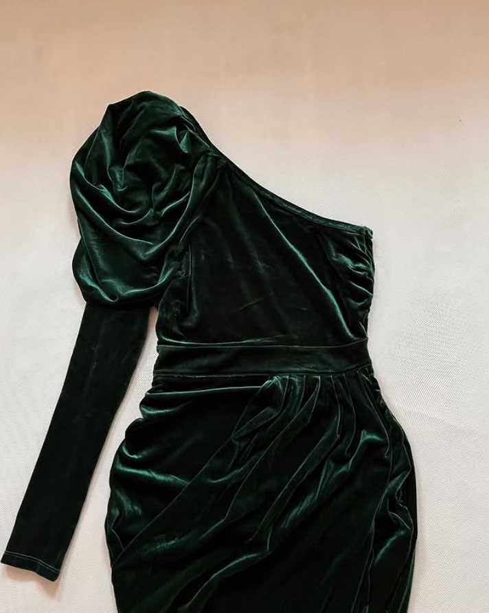 Emerlad Mermaid One Sleeve Velvet Slit Prom Dress Evening Dress DP6492