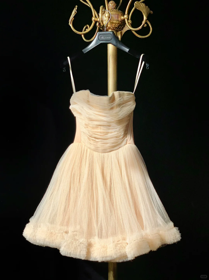 Cute A Line Strapless Apricot Tulle Short Homecoming Dress Date Dress DP4760