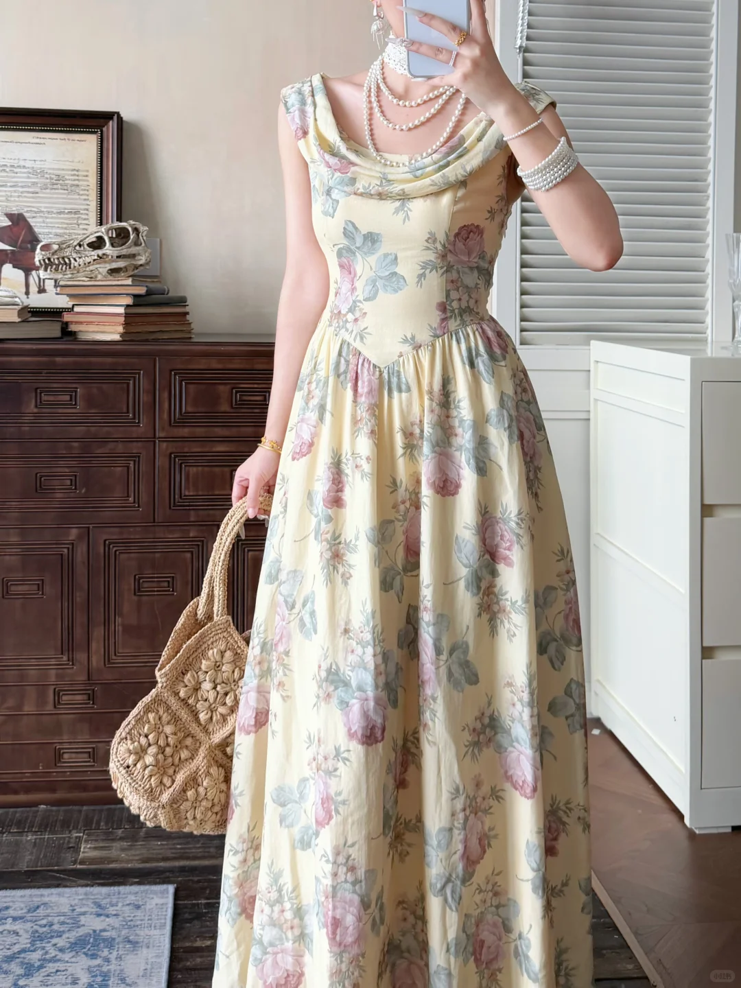 Pretty Light Yellow A Line Print Flower Satin Long Prom Dress Evening Dress DP5645