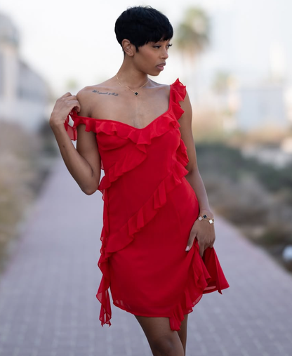 Burgundy A Line V Neck Ruffle Chiffon Short Party Dress Homecoming Dress Outfits DP3009