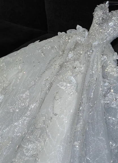 Stunning Shiny Ball Gown Sequin Beaded Tulle Prom Dress Graduation Prom Dress DP5048