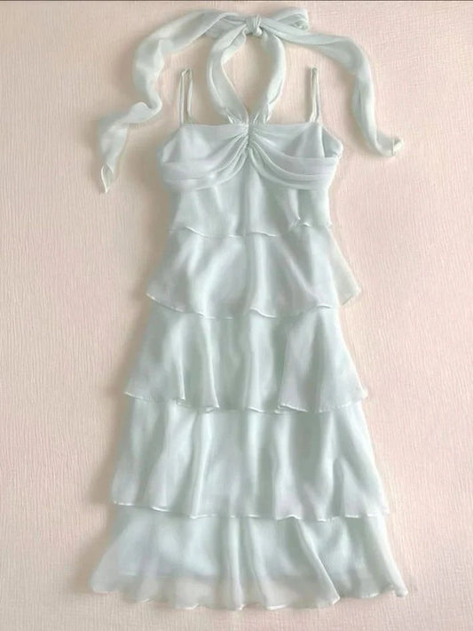 Baby Blue A Line Halter Tiered Chiffon Short Homecoming Dress Birthday Dress DP1752