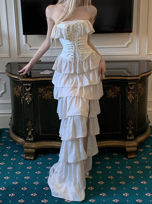 Sexy Sheath Strapless Ivory Chiffon Satin Long Prom Dress Evening Dress DP1731