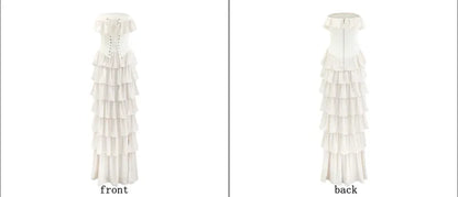 Sexy Sheath Strapless Ivory Chiffon Satin Long Prom Dress Evening Dress DP1731