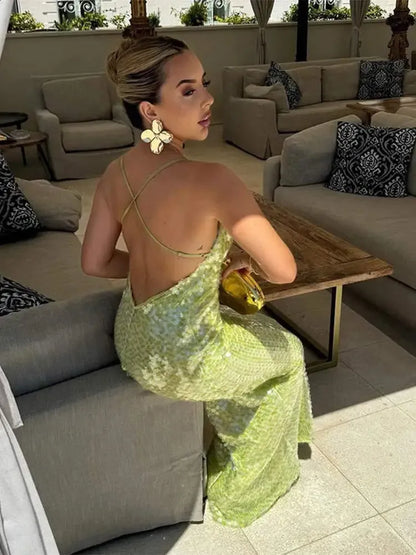Charming Mermaid Spaghetti Straps Sequin Long Prom Dress Evening Dress DP1721