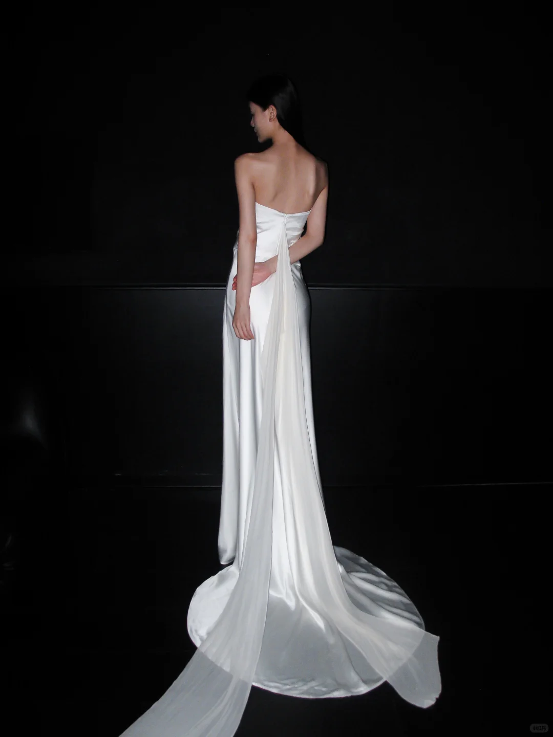 Elegant A Line Strapless White Satin Chiffon Long Wedding Dress DP5799