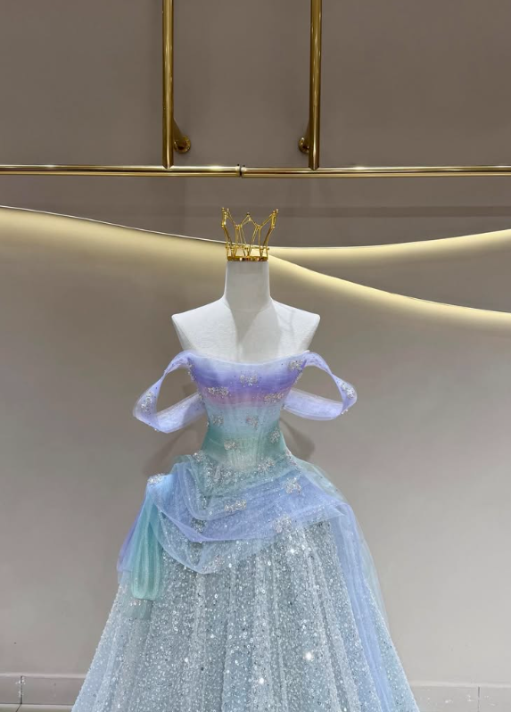 Fairy Ball Gown Off the Shoulder Colorful Tulle Sequin Prom Dress Quinceanera Dress DP6615