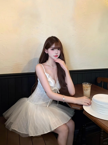 Cute A Line Spaghetti Strap White Lace Tulle Mini Homecoming Dress Cocktail Dress DP2618