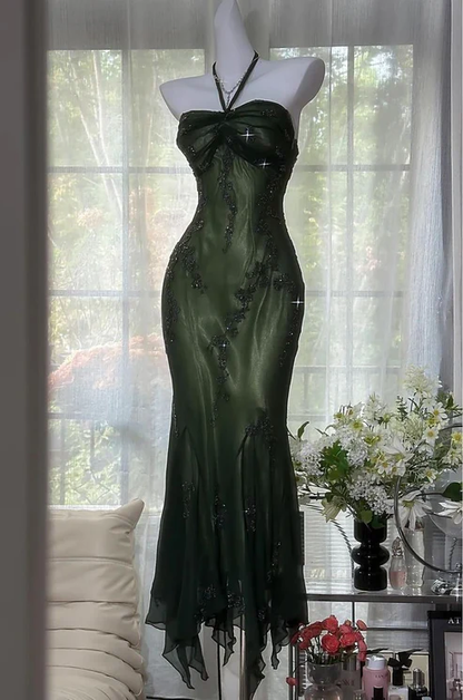 Sexy Halter Mermaid Beaded Long Prom Party Dress Evening Gown DP714