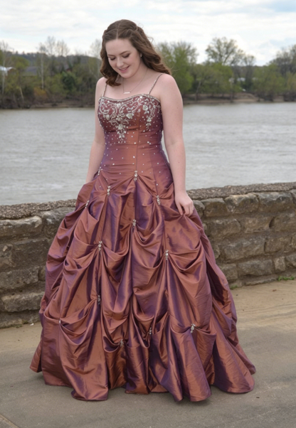 Unique Ball Gown Straps Beaded Pleated Satin Prom Dress Graduation Prom Dress DP5103