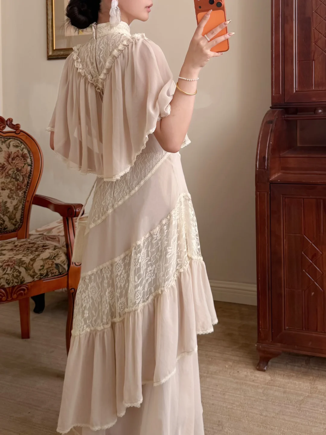 Vintage A Line High Neck Lace Chiffon Long Prom Dress Evening Dress DP6466