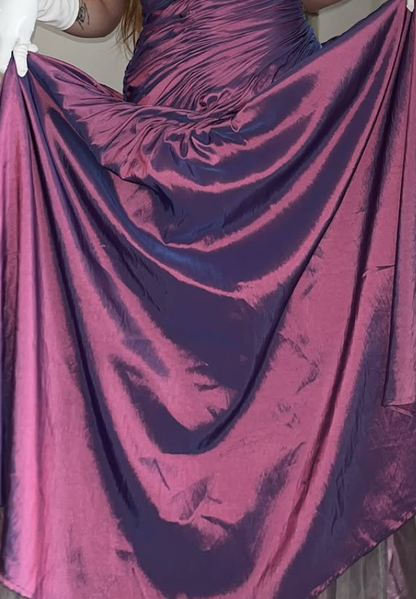 Vintage A Line Strapless Pleated Purple Satin Prom Dress Evening Dress DP5721