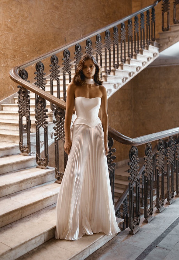 Simple A Line Sweetheart Neck Pleated White Satin Wedding Dress DP5833