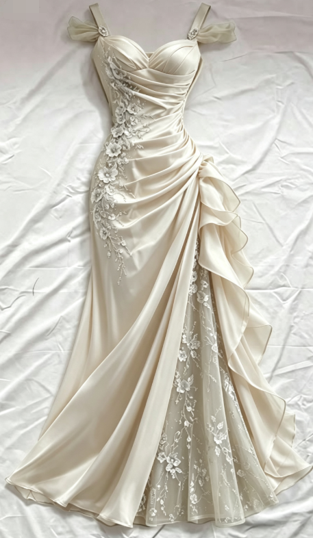 Olive Green 3D Floral Mermaid Beaded Tulle Satin Prom Dress Evening Dress DP6871