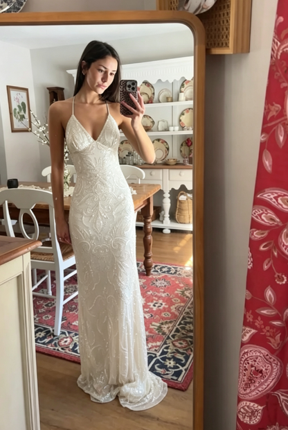 Green Sheath Spaghetti Strap Exquisite Beaded Tulle Prom Dress Graduation Prom Dress DP6660