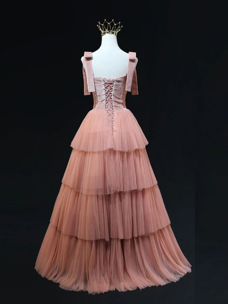 Elegant Pink Velvet Layered Tulle Long Prom Dress Evening Dress DP461
