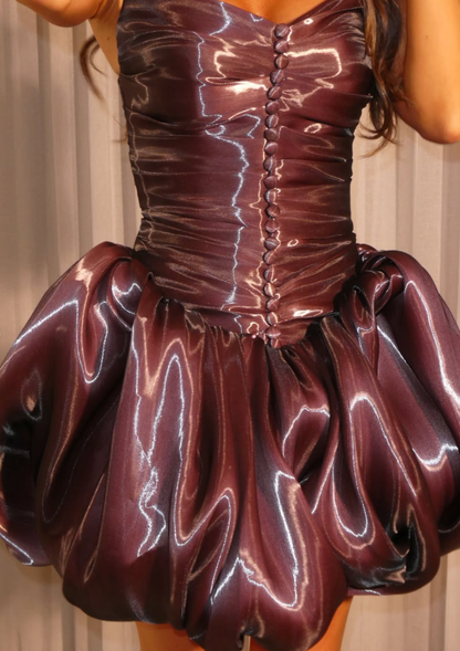 Unique Red-brown A Line Strapless Satin Short Prom Dress Homecoming Dress DP6172