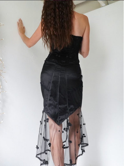 Sexy Mermaid Sweetheart Neck Corset Black Satin Tulle Prom Dress Evening Dress DP1841