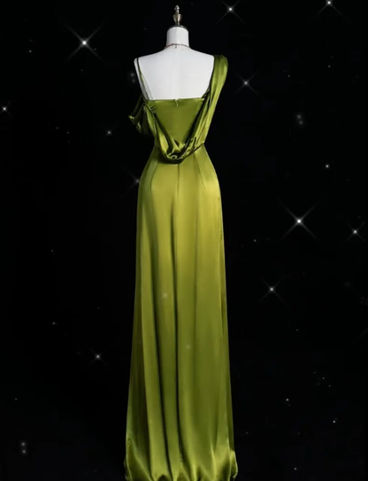 Gentle Green Sheath Strap Satin Long Prom Dress Evening Dress DP2002