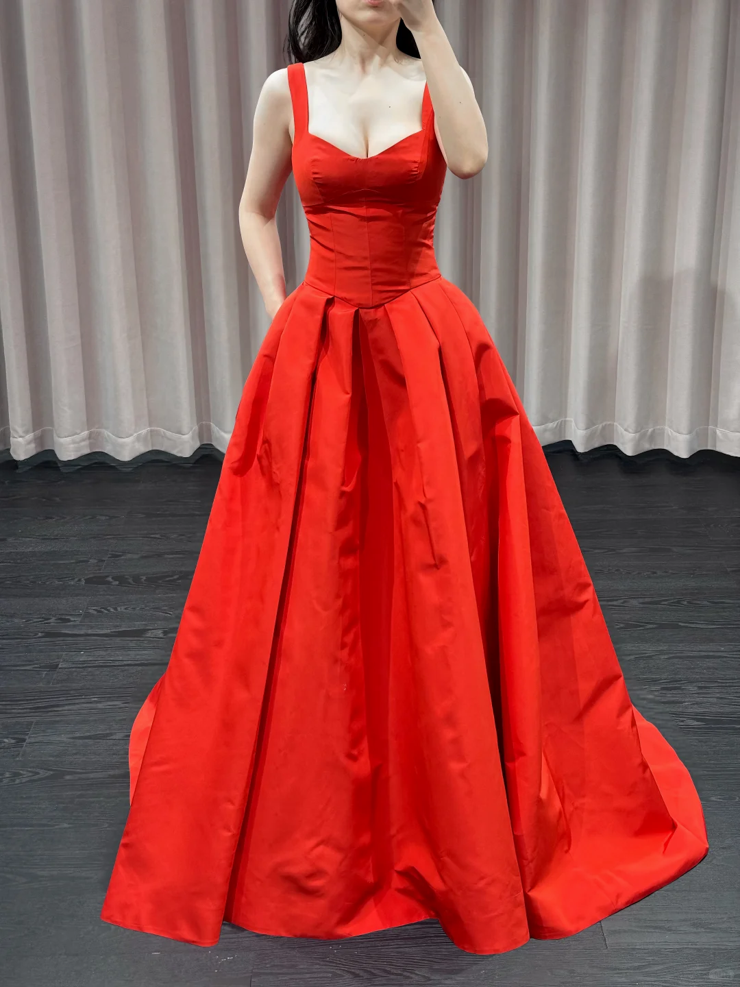 Charming Red A Line Straps Satin Long Prom Dress Evening Dress DP4773