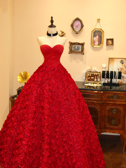 Stunning Ball Gown Sweetheart Neck Floral Satin Tulle Prom Dress Evening Dress DP7060