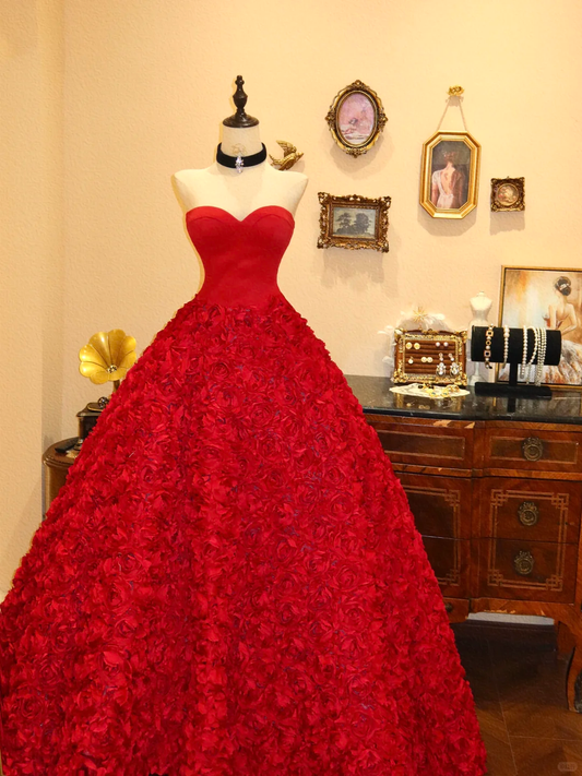 Stunning Ball Gown Sweetheart Neck Floral Satin Tulle Prom Dress Evening Dress DP7060