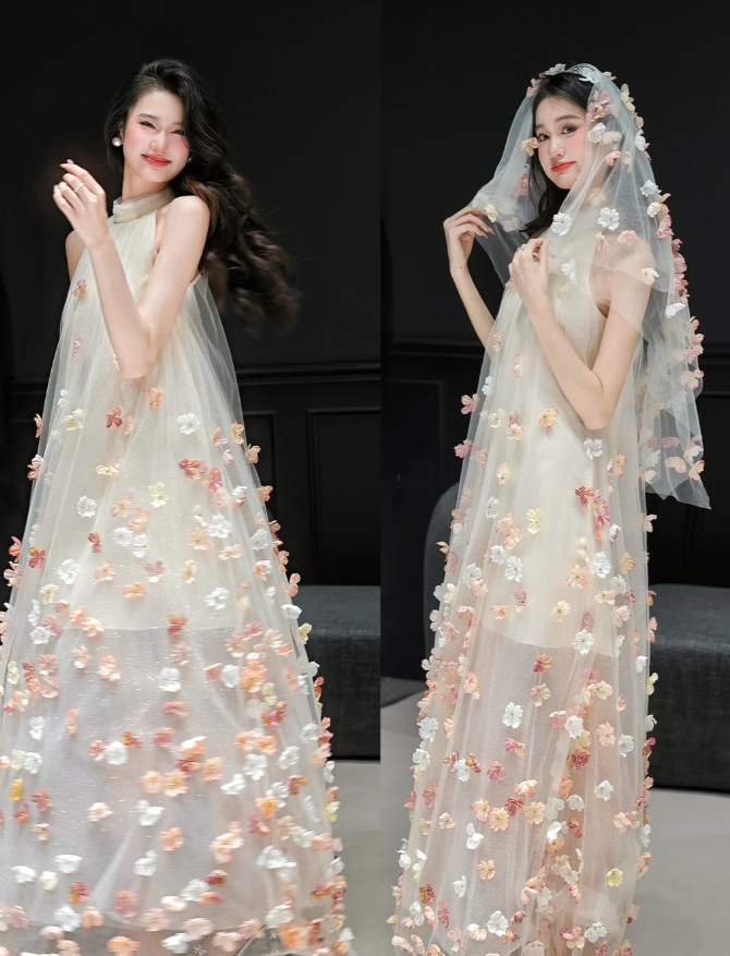 Cute Pink A Line Halter Floral Pink Tulle Prom Dress 16th Birthday Dress DP4250