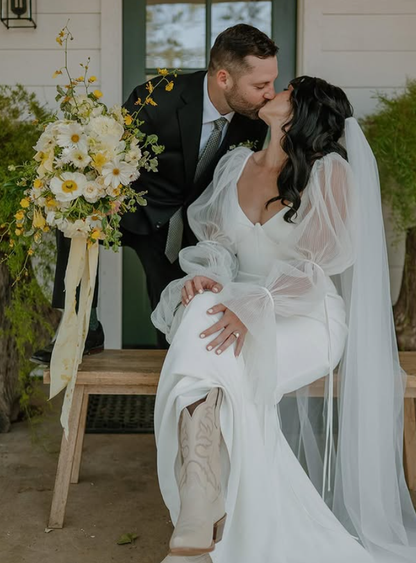 Mermaid Long Sleeve Tulle Satin Long Sweep Wedding Dress DP3657