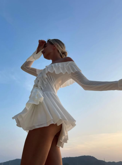Sexy A Line Long Sleeve White Chiffon Short Prom Dress Homecoming Dress DP7825