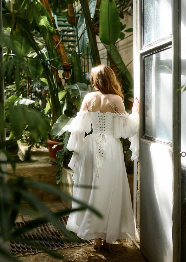 Ivory White A Line Long Sleeve Ethereal Chiffon Long Prom Dress Evening Dress DP6343