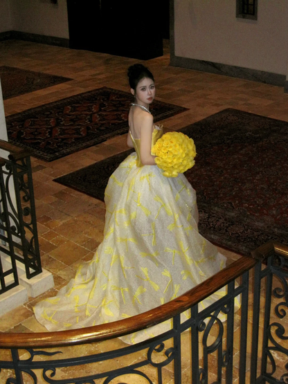 Charming A Line Sweetheart Neck Yellow Satin Long Sweep Party Dress Prom Dress DP2509