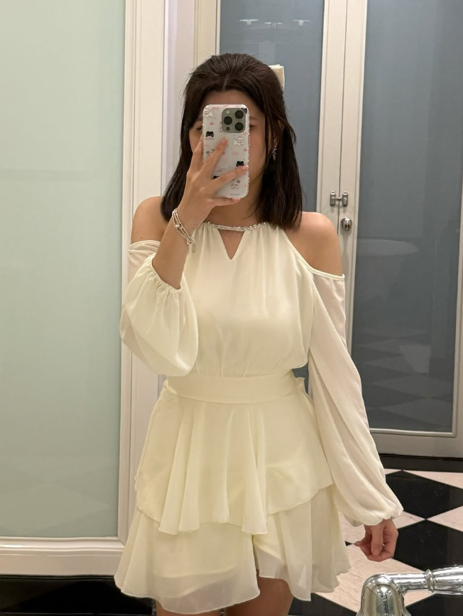 Ivory A Line Halter Layered Chiffon Party Dresses Homecoming Dress Outfits DP3415