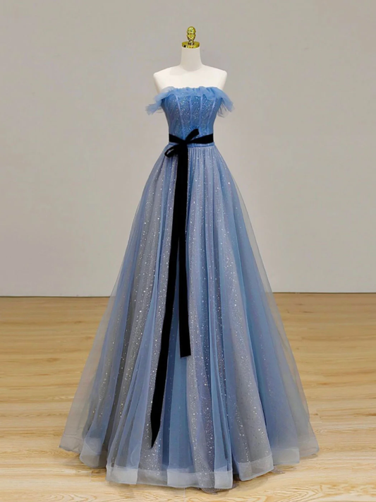 Elegant Blue Tulle Long Prom Dress Formal Evening Dress DP079