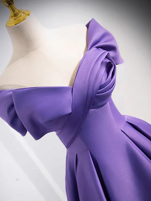 Purple Off Shoulder Satin Ball Gown Prom Dress DP531