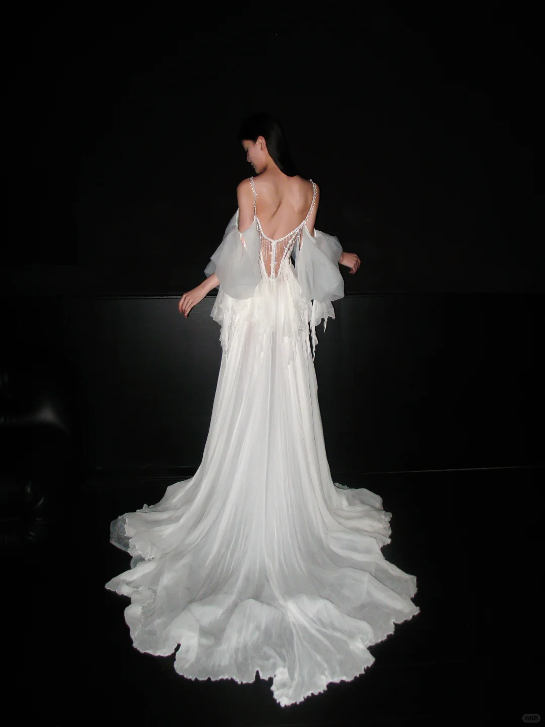 Graceful Flowing A Line Beaded White Chiffon Long Wedding Dress DP5207
