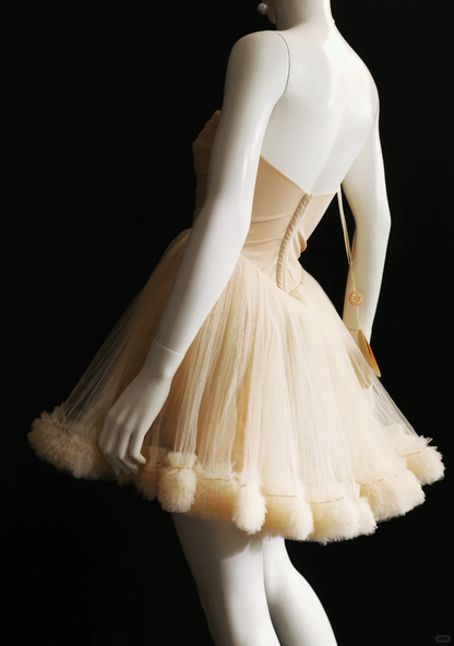Cute A Line Strapless Apricot Tulle Short Homecoming Dress Date Dress DP4760
