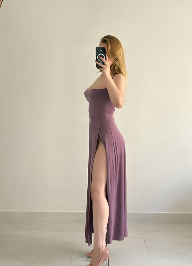 Purple Sheath Spaghetti Strap Satin Prom Dress Evening Dress with Slit DP6046