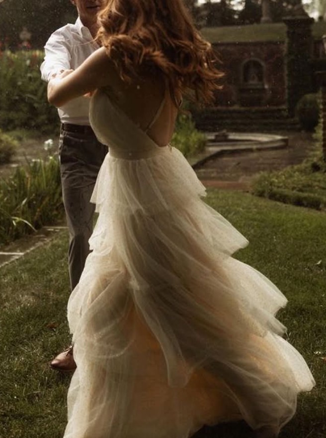 Apricot Ball Gown Spaghetti Strap Layered Tulle Prom Dress Wedding Guest Dress DP4373