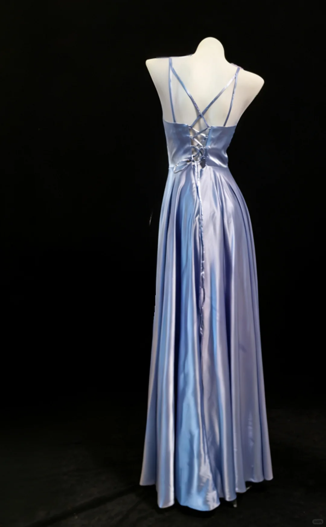 Simple Vintage A Line Spaghetti Strap Pleated Satin Prom Dress Evening Dress DP4730