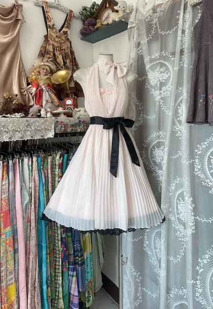 Sweety Vintage A Line Halter Light Pink Bow Chiffon Short Homecoming Dress Party Dress DP4992