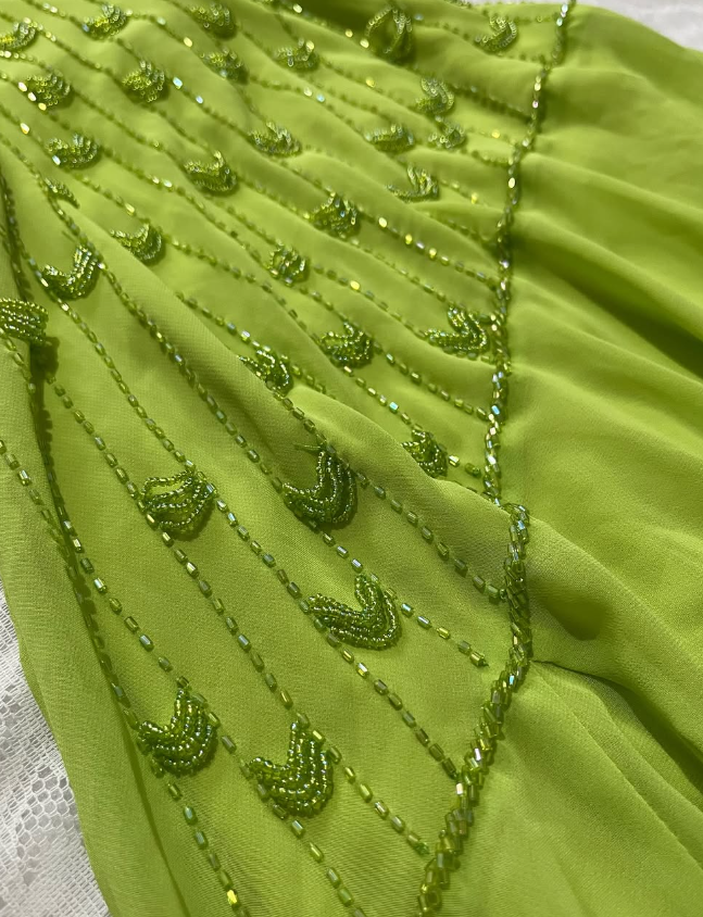 Cute Green A Line Spaghetti Strap Beaded Chiffon Open Back Prom Dress Graduation Prom Dress DP2258