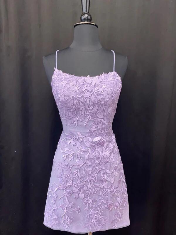 Simple Purple Lace Short Prom Dress Homecoming Dress DP440