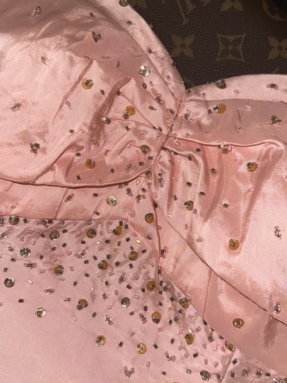 Glorious Light Pink A Line Sweetheart Neck Beaded Satin Prom Dress Party Evening Dress DP5334