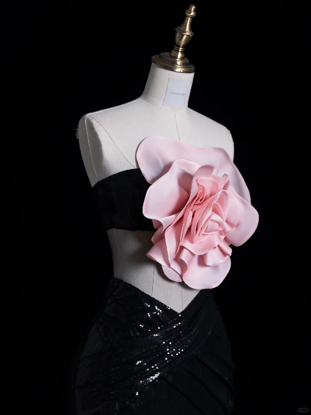 Cute Sheath Strapless Pink Flower Black Sequin Long Prom Dress Evening Dress DP2099