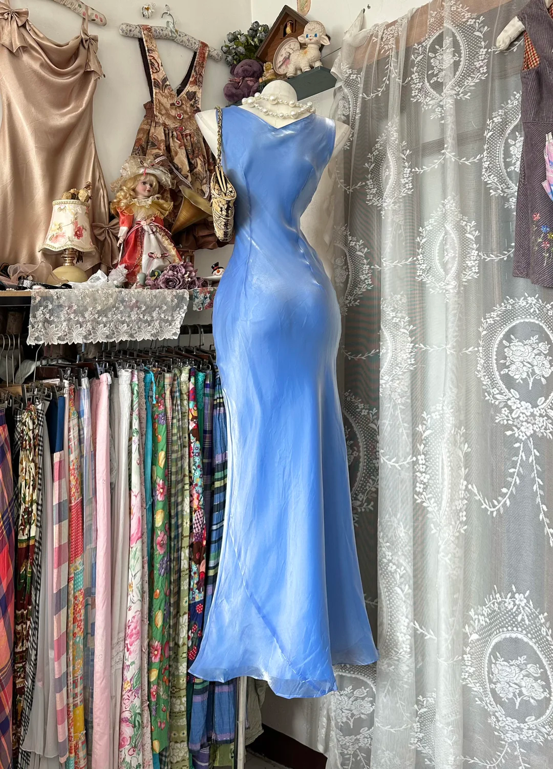 Vintage Dreamy Blue Mermaid Round Neck Chiffon Prom Dress Evening Dress DP5416