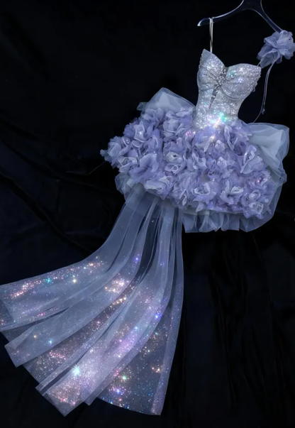 Sweety A Line Sweetheart Neck Exquisite Rhinestone Sequin Tulle Short Homecoming Dress DP4639